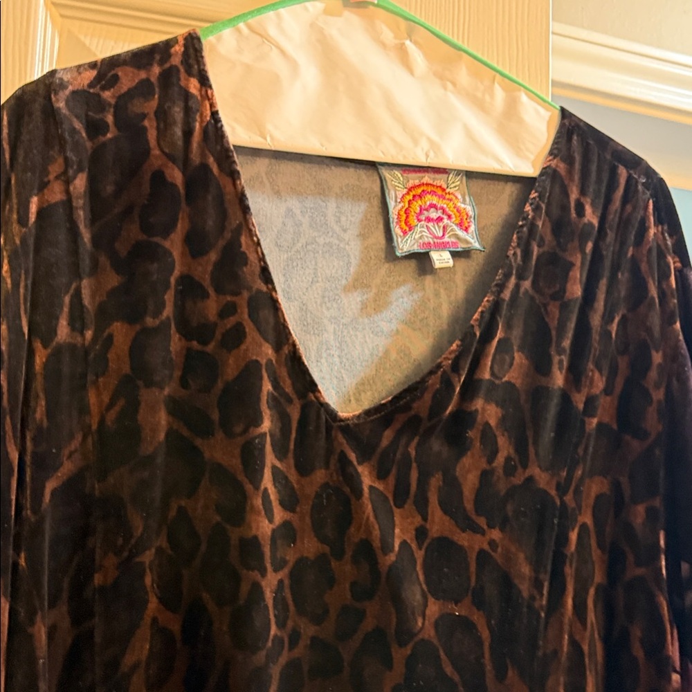 Leopard Print velvet  V-Neck Dress